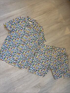 Mini Boden Multicolor Shark Short Sleeve Linen/Cotton Set - White Base